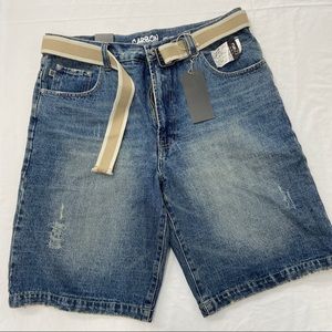 NEW Carbon Mens Dark Wash Distressed Denim Shorts